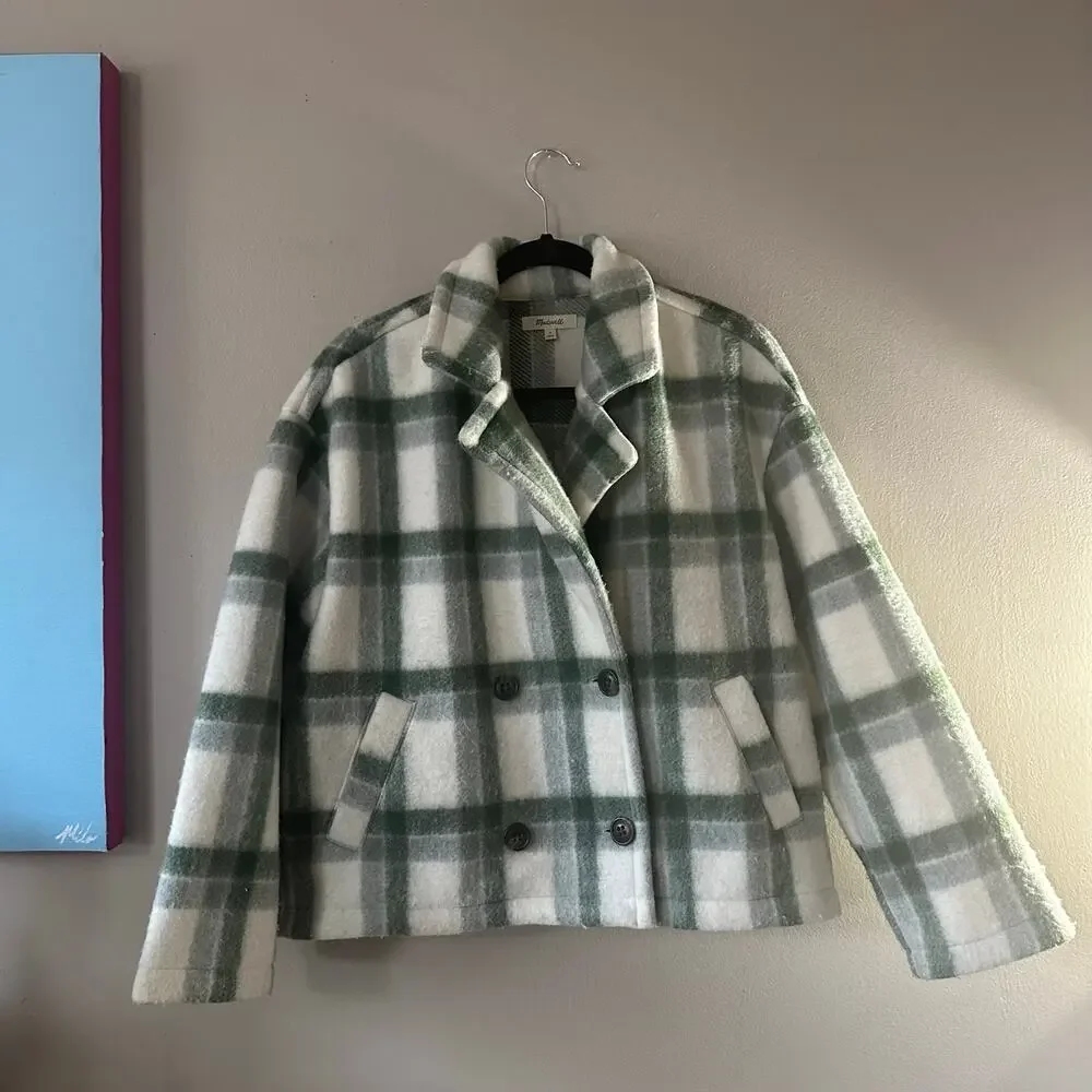 Madewell Jacquard Double-Breasted Crop Blazer in Plaid Size S